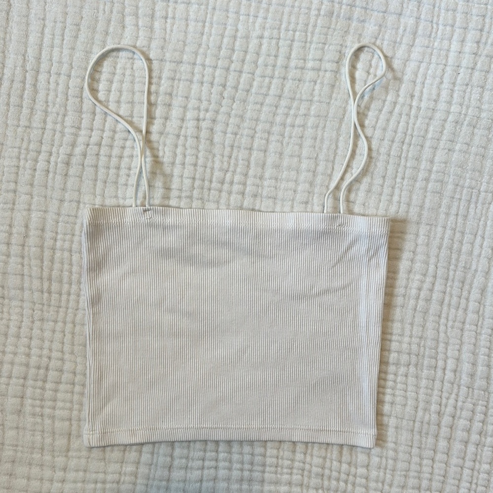 Zara White Fitted Crop Camisole
